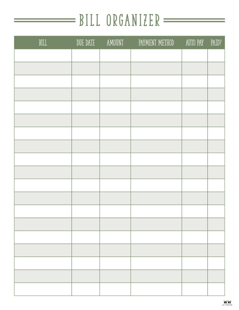 monthly bill organizers - 23 free printables | printabulls